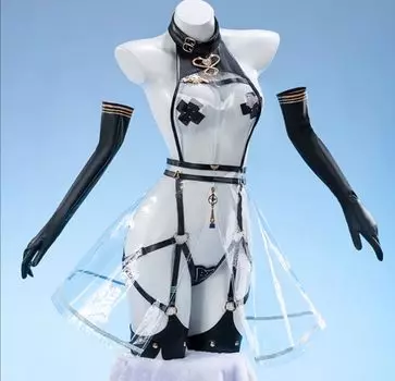 Прозрачная медсестра черно-белая медсестра эротический сексуальный рождественский костюм на Хэллоуин медсестра [Одежда принцессы] S/M