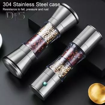 Прозрачная мельница для перца, практичная ручная мельница с двойной головкой, ручная мельница для приправ, соли и перца