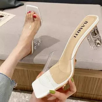 Прозрачная мягкая резиновая верхняя одежда с открытым носком женские босоножки весна-лето 2024 новые кристальные босоножки на высоком каблуке темперамент сексуальные босоножки на толстом каблуке 35