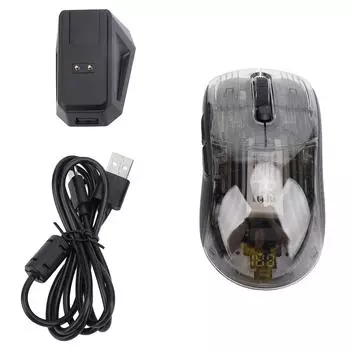 Прозрачная оболочка мыши Tri Modes Прозрачная мышь с беспроводной зарядной базой RBG, черная чёрный