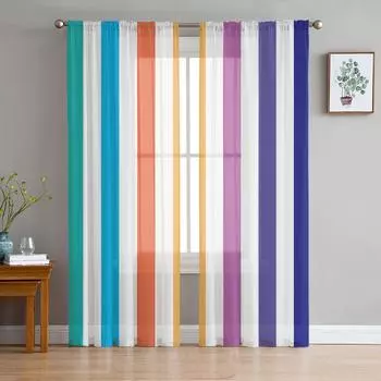 Прозрачная оконная занавеска с разноцветными полосками, тюлевые шторы для гостиной, спальни, отеля, домашний декор, вуаль, шторы 135W x 114H(cm)