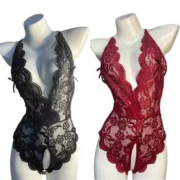 Прозрачная пижама с глубоким V-образным вырезом, женское сексуальное ночное платье, эротическое белье с застежкой спереди, прозрачное кружевное нижнее белье, сексуальная женская ночная рубашка M