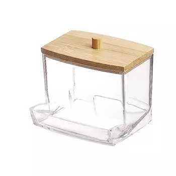 Прозрачная пластиковая коробка для ватных палочек с пылезащитной крышкой - коробка для хранения косметики round bamboo cover