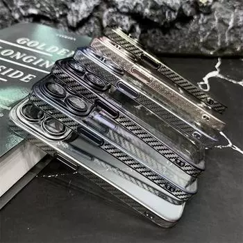 Прозрачная пленка для линз с гальваническим покрытием из углеродного волокна для iPhone 14. Чехол Tide Hard Shell 13Pro Max, подходящий для Apple 15. iPhone15Pro Max серебряный