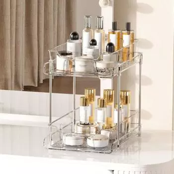 Прозрачная полка для хранения косметики, простая установка, многоцелевой прозрачный шкаф-органайзер, выдвижная стойка для показа товаров белый