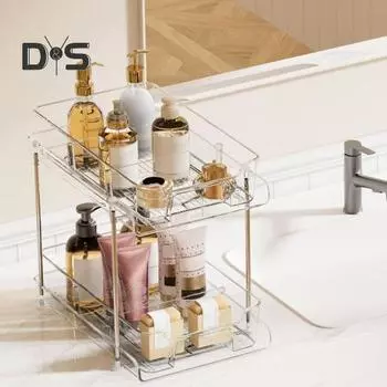 Прозрачная полка для хранения косметики, простая установка, многоцелевой прозрачный шкаф-органайзер, выдвижная стойка для показа товаров белый