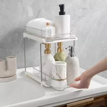 Прозрачная полка для хранения косметики, простая установка, многоцелевой прозрачный шкаф-органайзер, выдвижной дисплей белый