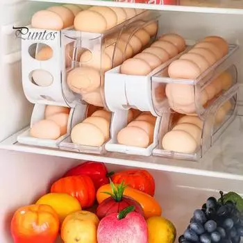 Прозрачная полка для хранения яиц с защитными ограждениями, большая вместимость, 4-х уровневый автоматический вращающийся дозатор яиц, кухонный органайзер чистый