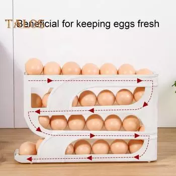 Прозрачная полка для хранения яиц с защитными ограждениями, большая вместимость, 4-х уровневый автоматический вращающийся дозатор яиц, кухонный органайзер белый