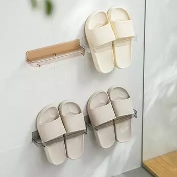 Прозрачная полка для тапочек в ванной комнате, бесплатная перфорированная настенная подвесная полка для хранения обуви, полка для туалетной обуви