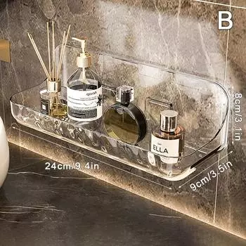 Прозрачная полка для ванной комнаты, настенная полка для умывальника без перфоратора, настенная полка для хранения косметики, прозрачная полка B
