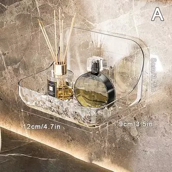 Прозрачная полка для ванной комнаты, настенная полка для умывальника без перфоратора, настенная полка для хранения косметики, прозрачная полка A