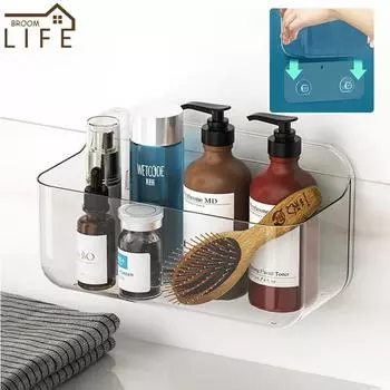 Прозрачная полка для ванной комнаты, простой косметический органайзер, держатель для шампуня для душа, настенная плавающая полка, аксессуары для туалета и туалета