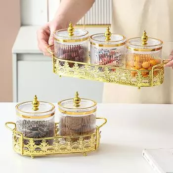 Прозрачная полосатая банка для приправ на кухне, контейнер для хранения зерна, позолоченная банка для сахара, бытовая коробка для приправ, банка для соли