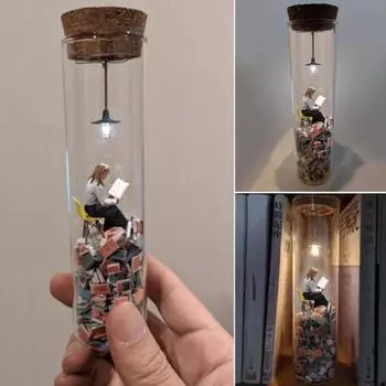 Прозрачная пробирка для чтения, фигурка, потолочный ночник, красочная книга, сидящая в горе книга, коллекционер, статуя, украшение