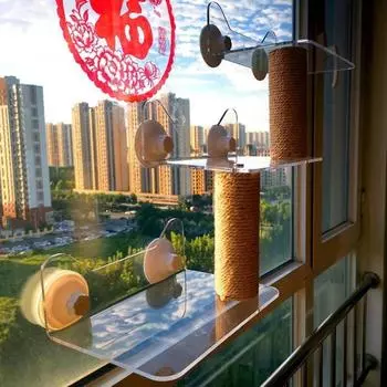 Прозрачная рамка для лазанья для кошек, стеклянное окно, надувной домик, кровати, логово, кошачий столб, полка, набор игрушек, аксессуары Suction Cup Style