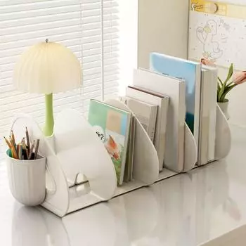 Прозрачная разделенная подставка для книг экономит место на столе, удобная полка для книг для студентов White-3 Grids