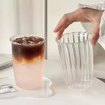 Прозрачная ребристая чашка для кофе латте, коктейльные бокалы, вертикальные зерна, стаканы для Пномпеня, стаканы для воды, сока, чашки для кофе, виски