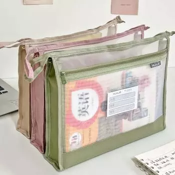 Прозрачная сетчатая папка-мешок формата А4 с застежкой-молнией, двухслойная, портативная, для учеников начальной и средней школы, сумка для хранения специальных предметов зелёный