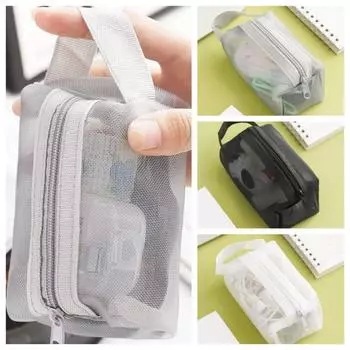 Прозрачная сетчатая сумка для хранения, нейлоновая прозрачная косметичка, портативный небольшой кошелек для монет, дорожная сумка серый