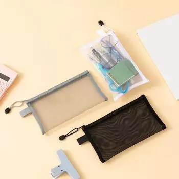 Прозрачная сетчатая сумка для карандашей, большая вместимость, пенал для канцелярских принадлежностей для студентов, сумка на молнии, многоцелевая, портативная, дорожная, для хранения косметики, для офиса, школы чёрный