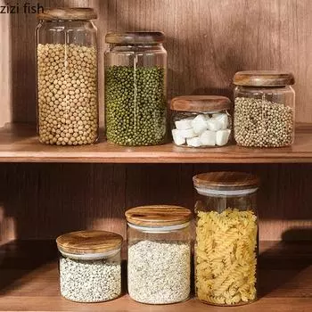 Прозрачная стеклянная банка для хранения с крышкой, герметичная банка для чая, банки для хранения продуктов, банка для конфет, хозяйственный контейнер для хранения