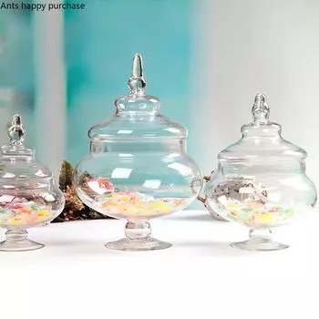 Прозрачная стеклянная банка для конфет в европейском стиле с крышкой, декоративная банка для свадебных композиций, бытовое стеклянное хранилище