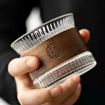 Прозрачная стеклянная чашка для чая с деревянной оправой, винтажная чашка для сакэ, маленькая чашка для чая в стиле кунг-фу, прозрачные кофейные кружки, чашки для эспрессо, идеи подарков 100-200ML