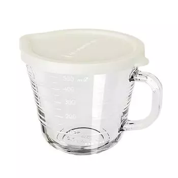 Прозрачная стеклянная чашка для готовки с крышками, мерные кувшины с ручкой, контейнер для хранения продуктов, для взрослых White 500ml
