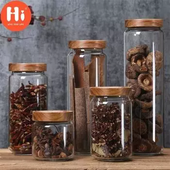 Прозрачная стеклянная герметичная канистра, кухонные бутылки для хранения еды с бамбуковой крышкой, банки для зерна, чайные листья, кофейные зерна, банка для конфет XS прозрачный