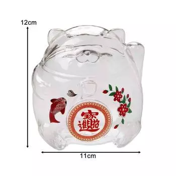 Прозрачная стеклянная копилка «Счастливый кот», настольное украшение, горшок для хранения денег, статуэтка кота удачи, коробка для хранения денег для детей