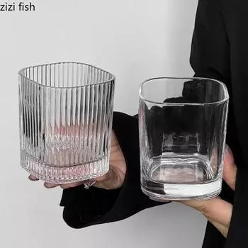 Прозрачная стеклянная кружка с вертикальными полосками, квадратная кружка для кофе, стаканы для сока, стаканы для воды, стаканы для холодных напитков, бокалы для вина, стаканы для питья 310ml