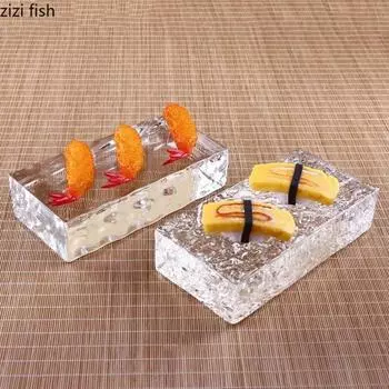 Прозрачная стеклянная плоская тарелка Креативная тарелка для суши Тарелка для сашими Десертные тарелки Ресторан Молекулярная кухня Специальная посуда