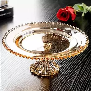 Прозрачная стеклянная тарелка с бусинами, декоративная тарелка для торта и фруктов, домашняя гостиная, закуски, десертная тарелка, простой поднос для десерта