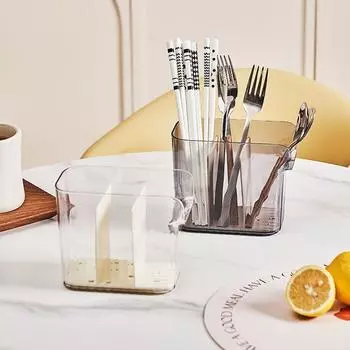 Прозрачная стойка для хранения палочек для еды, 3 решетки, ложка, вилка, дренажная коробка, дренажная клетка для палочек для еды для кухни серый