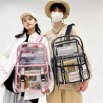 Прозрачная студенческая сумка из ПВХ, USB аккумуляторная сумка, рюкзак большой емкости чёрный