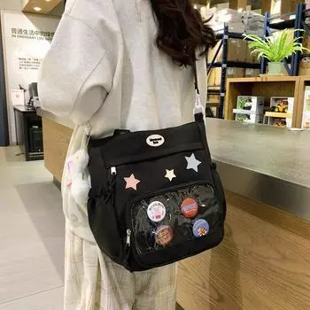 Прозрачная сумка через плечо Студенческая сумка для книг Сумка через плечо со звездами Сумка-тоут Hobo чёрный