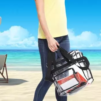 Прозрачная сумка для багажа, большая вместительная водонепроницаемая сумка с несколькими карманами, отделение для сухого и влажного хранения, дорожный бассейн, пляжный туалет, принадлежности чёрный