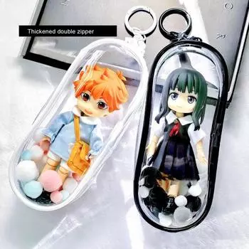 Прозрачная сумка для демонстрации фигурок с металлической пряжкой, водонепроницаемая молния из ПВХ, пылезащитная портативная сумка для переноски куклы OB11 BJD, подвесная сумка для хранения B