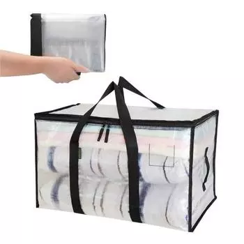 Прозрачная сумка для хранения, большая вместимость, видимая большая несущая способность, двойные ремни, пылезащитное, влагонепроницаемое одеяло, одеяло, подушка, сумка для хранения, переезд синий