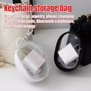 Прозрачная сумка для хранения, брелок для ключей, дорожный портативный кабель для передачи данных, наушники, многофункциональная петля для ключей, мини-сумка для кукол 1PC белый
