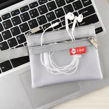 Прозрачная сумка для хранения, двухслойная мини-сетчатая косметичка, сетка на молнии, кошелек для монет для женщин/мужчин серый