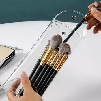 Прозрачная сумка для хранения кистей для макияжа из ПВХ, портативная мини-дорожная сумка для монет с пуговицами, водонепроницаемые аксессуары, сумка для кистей для макияжа, 1 шт. M