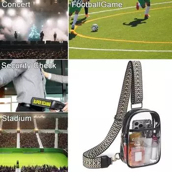 Прозрачная сумка для хранения с регулируемым широким ремнем. Сумка через плечо для концертов. Одобренная спортивная экологически чистая сумка. белый