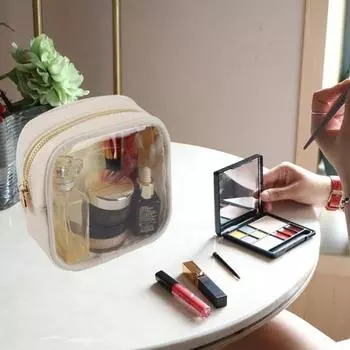 Прозрачная сумка для хранения с застежкой-молнией, удобная ручка, большая вместимость, легко чистить, для путешествий бежевый