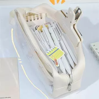 Прозрачная сумка-карандаш большой емкости INS стильный школьный чехол, держатель для канцелярских принадлежностей, водонепроницаемый портативный чехол для ручек, сумка для хранения карандашей белый