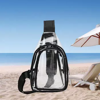Прозрачная сумка, карманный нагрудный рюкзак, ПВХ-рюкзак через плечо с поясным ремнем для походов и вечеринок чёрный