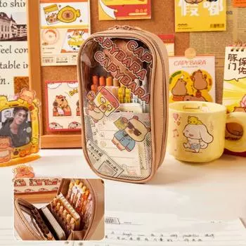 Прозрачная сумка-пенал Капибара ПВХ Пенал Капибара Косметичка Пенал Канцелярский ящик Студент style D