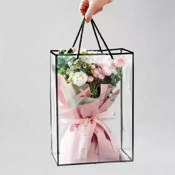 Прозрачная сумка-тоут Подарочный букет цветов Упаковочные пакеты Сумки из ПВХ чёрный