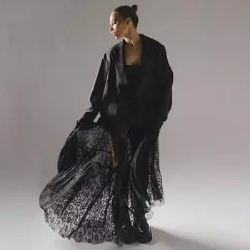 Прозрачная юбка из черного кружева с высокой талией - Летняя мода 2025 года L